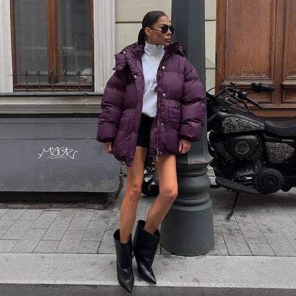 Women’s Oversized Padded Jacket with Hood and Quilted Thermal Lining EVA-US