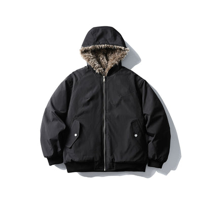 Unisex Boxy-padded short jacket with hood and faux fur trim EVA-US