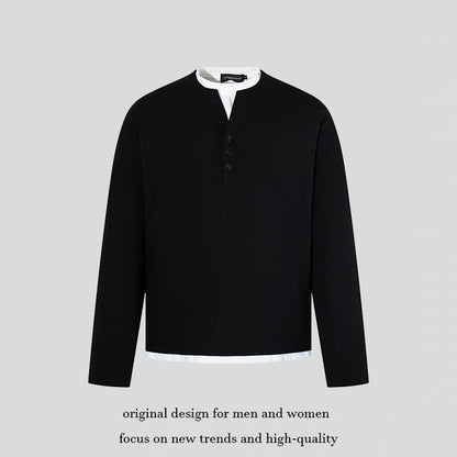 Men's Long-Sleeve Henley Layer Shirt with Contrasting Inner Collar and Modern Regular Fit EVA-US