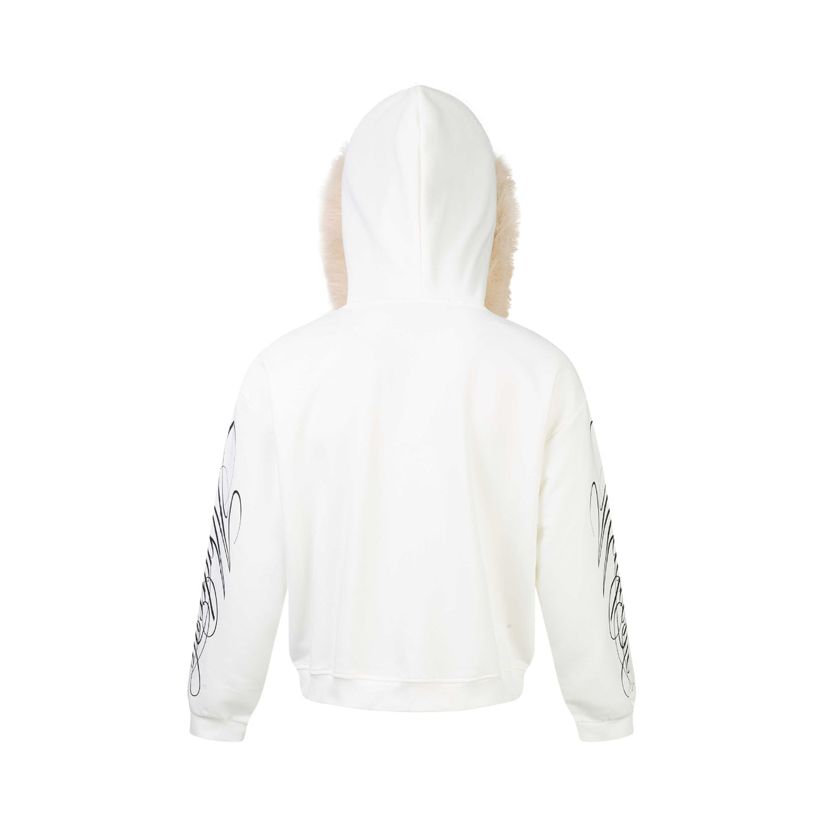 Unisex Oversize Hoodie Jacket made of cotton blend with removable faux fur trim and graphic sleeve prints EVA-US