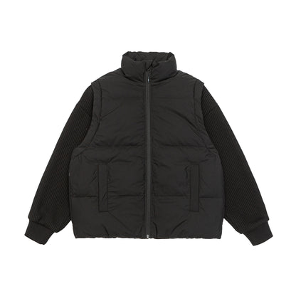 Men's Insulated Hybrid Quilted Jacket with Knitted Sleeves and High Standing Collar EVA-US