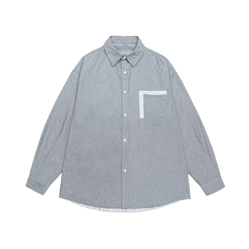 Women Oversize Cotton Shirt with Check Trim on Chest Pocket and Hem