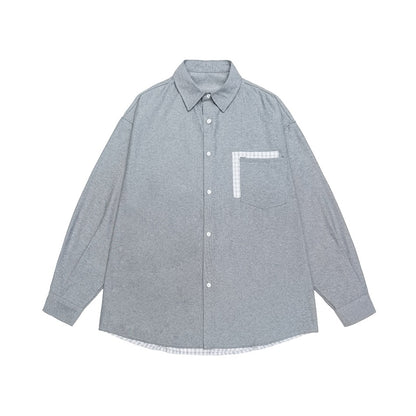 Women Oversize Cotton Shirt with Check Trim on Chest Pocket and Hem