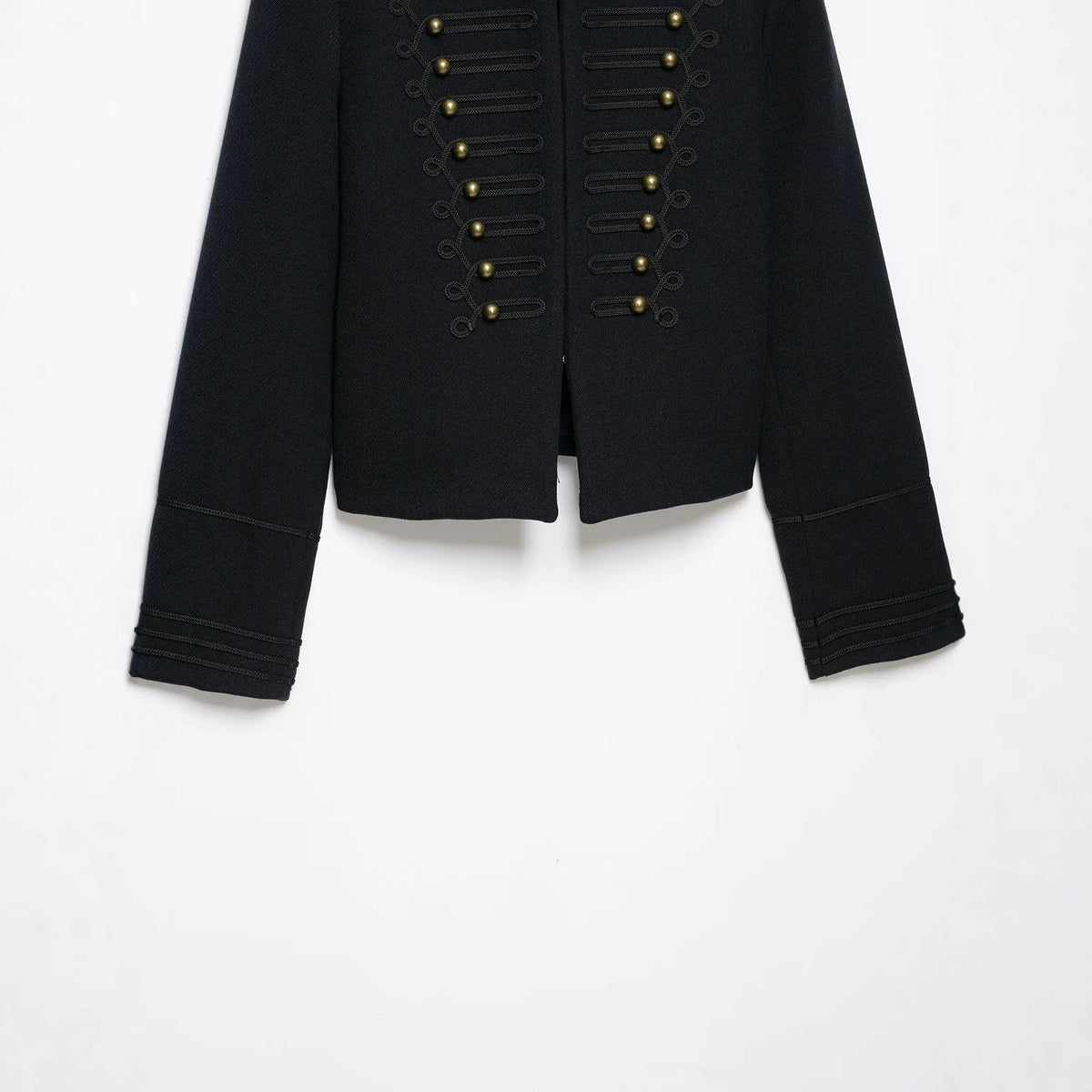 Women's Slim Military-Inspired Short Jacket with Cord Decoration and Brass Buttons EVA-US