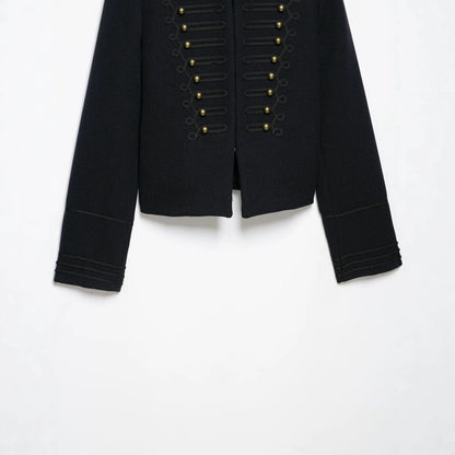 Women's Slim Military-Inspired Short Jacket with Cord Decoration and Brass Buttons EVA-US