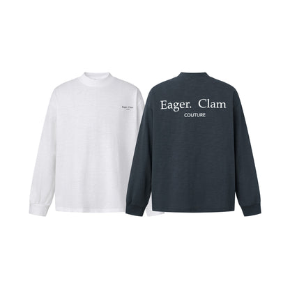 Unisex Oversize-Longsleeve Shirt with Slub Cotton and Half-High Roll Neck EVA-US