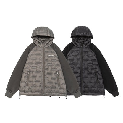 Men's hybrid quilted jacket with padded front, hood, and elastic sleeve cuffs EVA-US