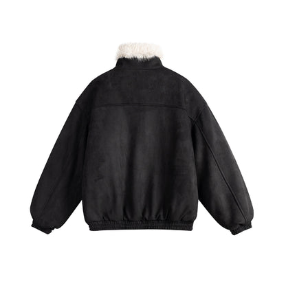 Ladies short cut velour imitation bomber jacket with teddy trim and adjustable neck strap EVA-US