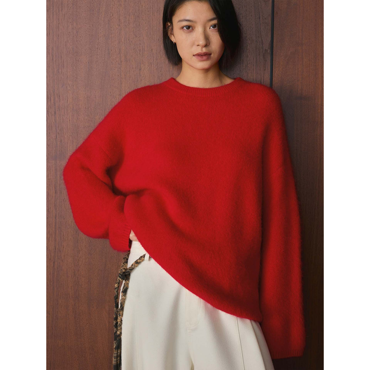 Women Soft Oversize Knit Sweater with Round Neckline EVA-US