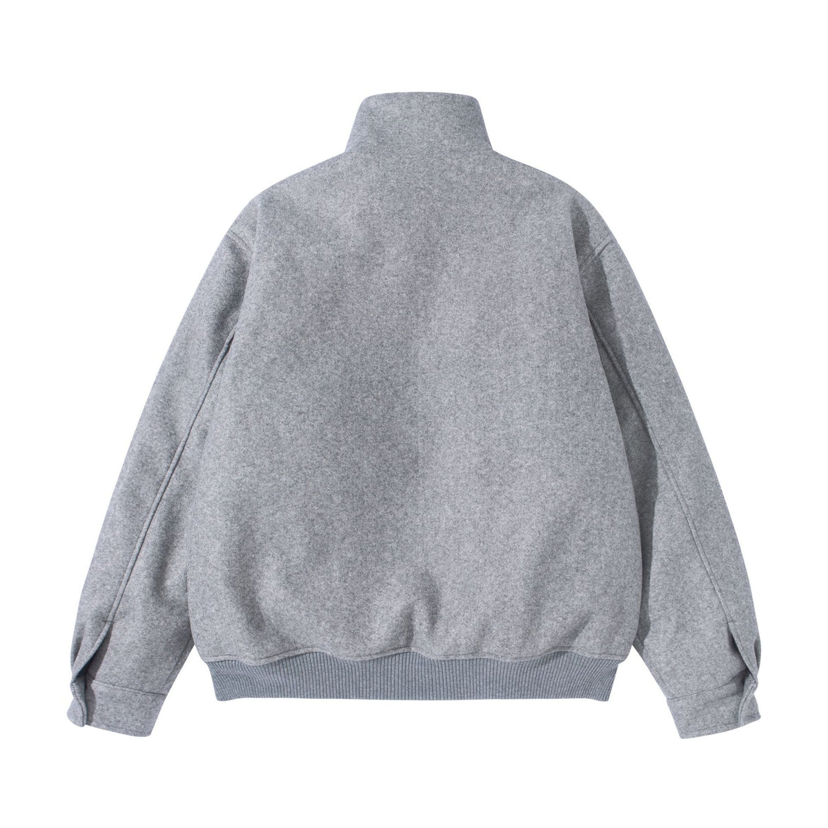 Unisex Boxy Wool Felt Bomber Jacket with High Stand-Up Collar, Fleece Lining and Ribbed Hem EVA-US