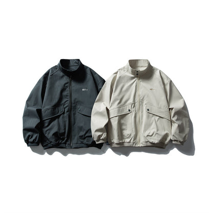 Unisex Oversize Boxy Bomber Jacket with Stand-up Collar and Large Flap Pockets EVA-US