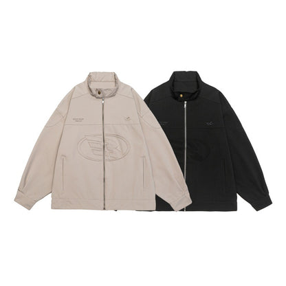 Unisex Boxy-Zip jacket in oversized cut with stand-up collar and tonal logo embossing EVA-US
