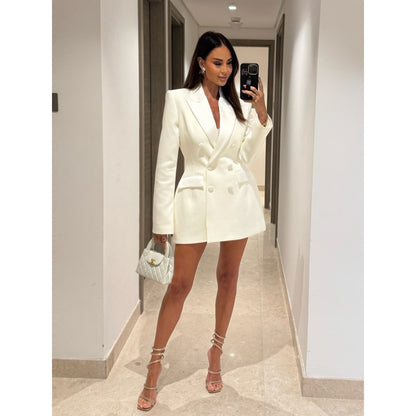 Women's Double-Breasted Blazer Dress with Tailored Silhouette and Structured Shoulders EVA-US