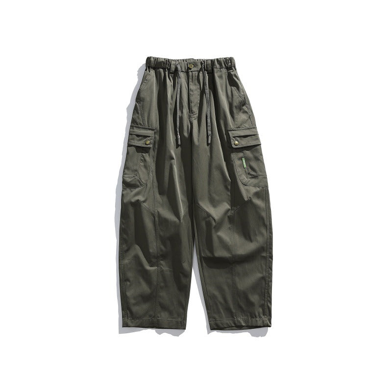 Men's cargo pants with elastic waistband, drawstring, and multiple utility pockets EVA-US