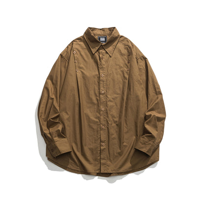 Unisex Oversized Shirt Jacket with Side Decorative Button Rows and Rounded Hem EVA-US