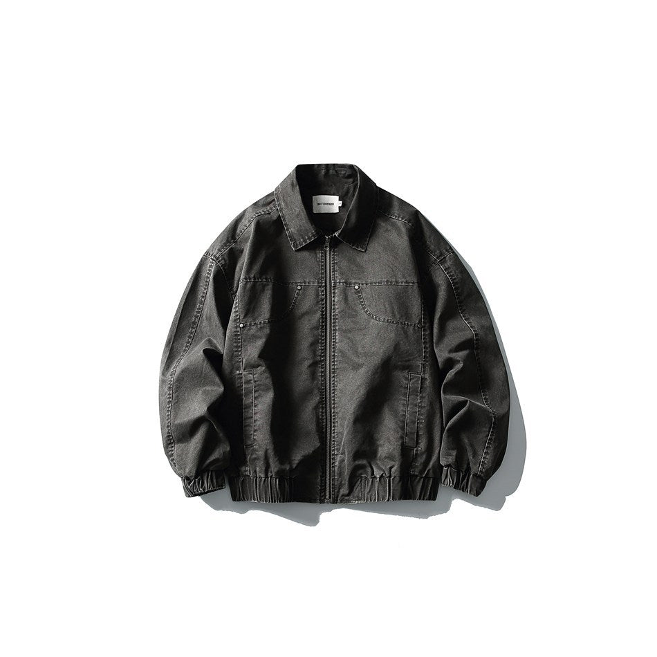 Unisex Boxy Jeans Jacket in Vintage Washed Look with Zipper and Elastic Hem EVA-US