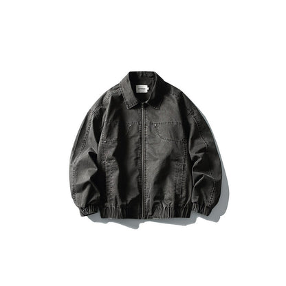 Unisex Boxy Jeans Jacket in Vintage Washed Look with Zipper and Elastic Hem EVA-US
