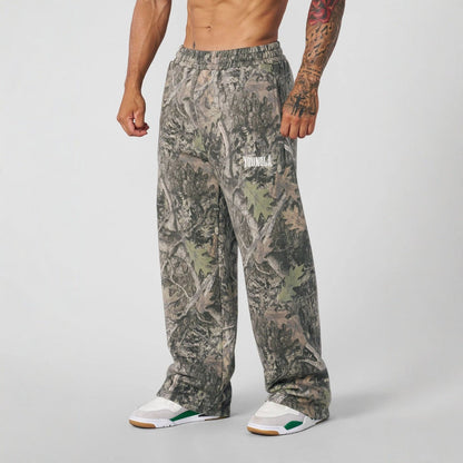 Men's oversized camouflage jogging pants with elastic comfort waistband and thigh logo EVA-US