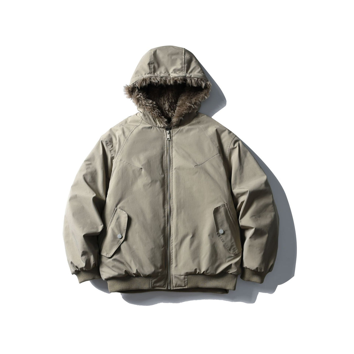 Unisex Boxy-padded short jacket with hood and faux fur trim EVA-US