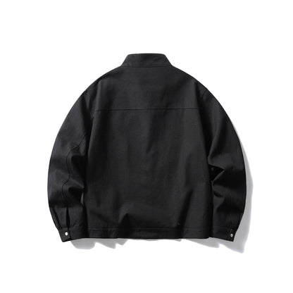 Men's short jacket with stand-up collar, concealed zipper, and checked inner lining EVA-US