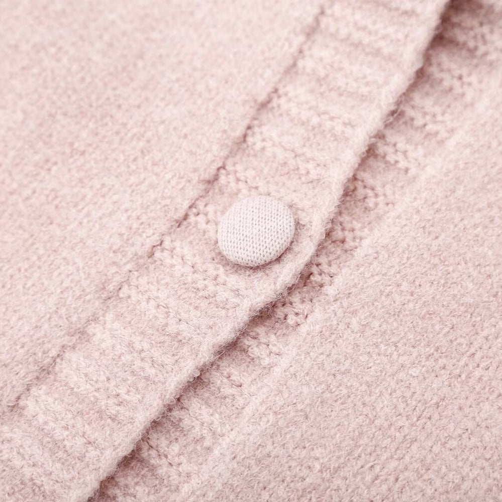 Women's fine knit cardigan with hood, button placket and crocheted trim EVA-US