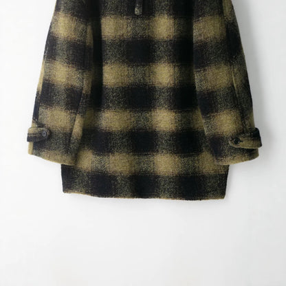 Women's Oversized Wool Blend Coat with Check Pattern, Notched Collar and Patch Pockets EVA-US