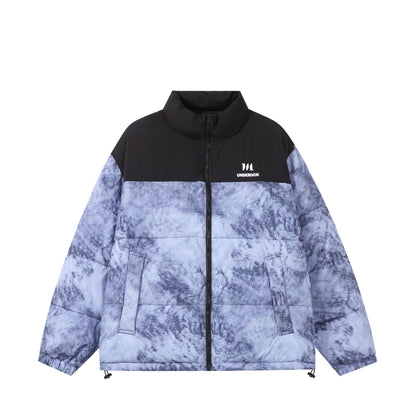 Unisex Padded Boxy Insulated Jacket with Marble Effect and High Stand-Up Collar EVA-US