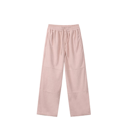 Women's waffle knit lounge pants with wide leg, elastic waistband and drawstring