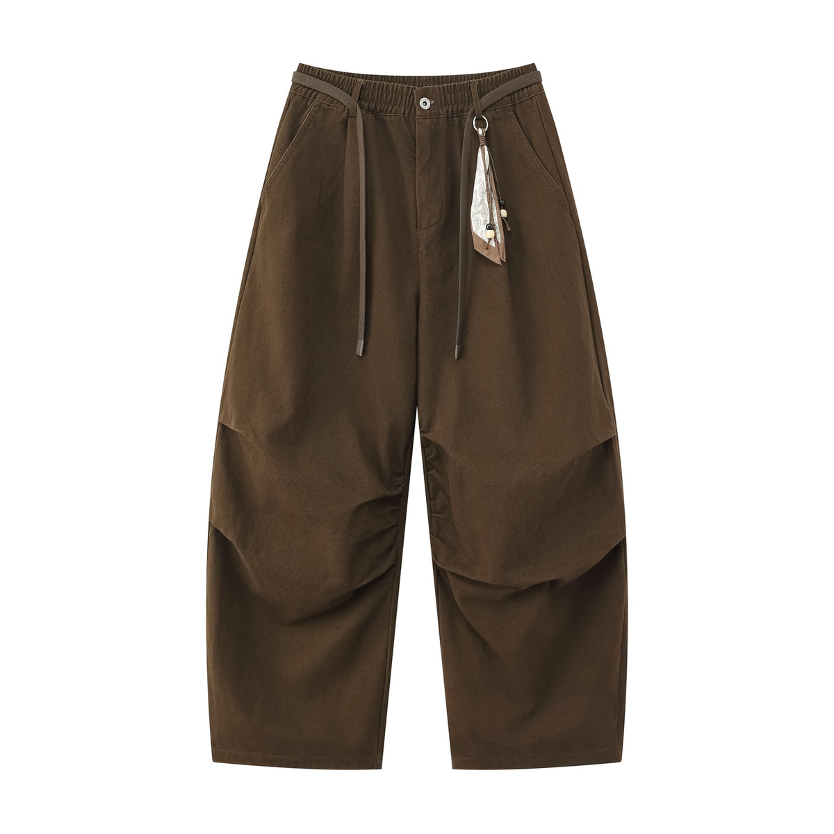 Ladies wide culotte pants with elastic waistband, pleats and decorative scarf pendant EVA-US