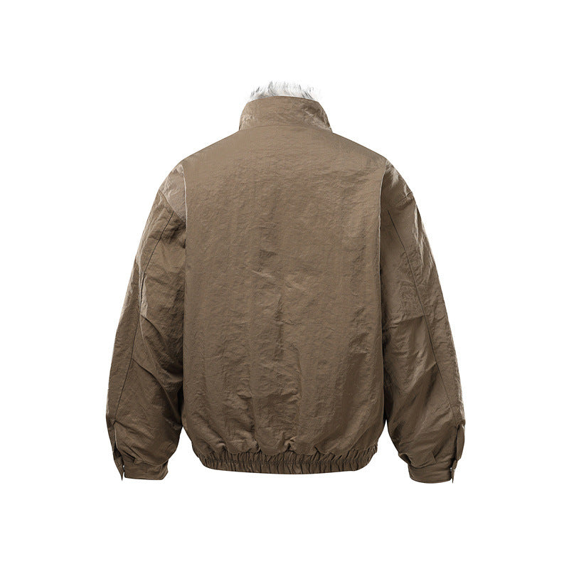 Men's Quilted Bomber Jacket with High Teddy Collar, Concealed Zipper and Elastic Hem EVA-US