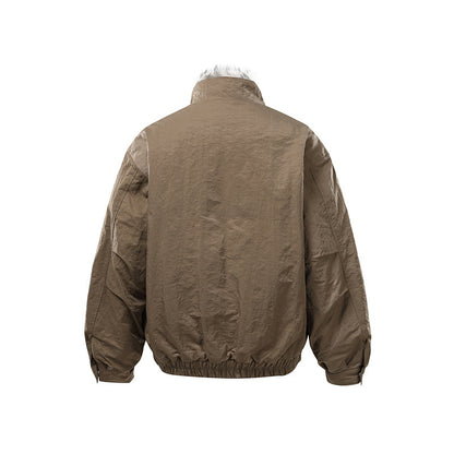 Men's Quilted Bomber Jacket with High Teddy Collar, Concealed Zipper and Elastic Hem EVA-US