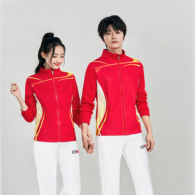 Unisex Athletic Training Set with Zip Jacket and Stripe Jogging Pants EVA-US