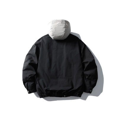 Men's padded transitional jacket with contrasting hood and elastic hem EVA-US