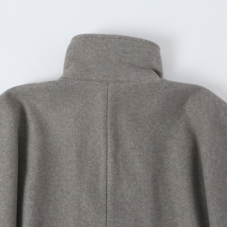 Women's Wool Look Cape with Double-Breasted Button Placket, High Stand Collar and Boxy Silhouette EVA-US