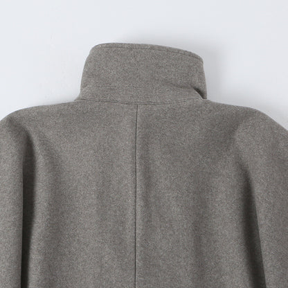 Women's Wool Look Cape with Double-Breasted Button Placket, High Stand Collar and Boxy Silhouette EVA-US