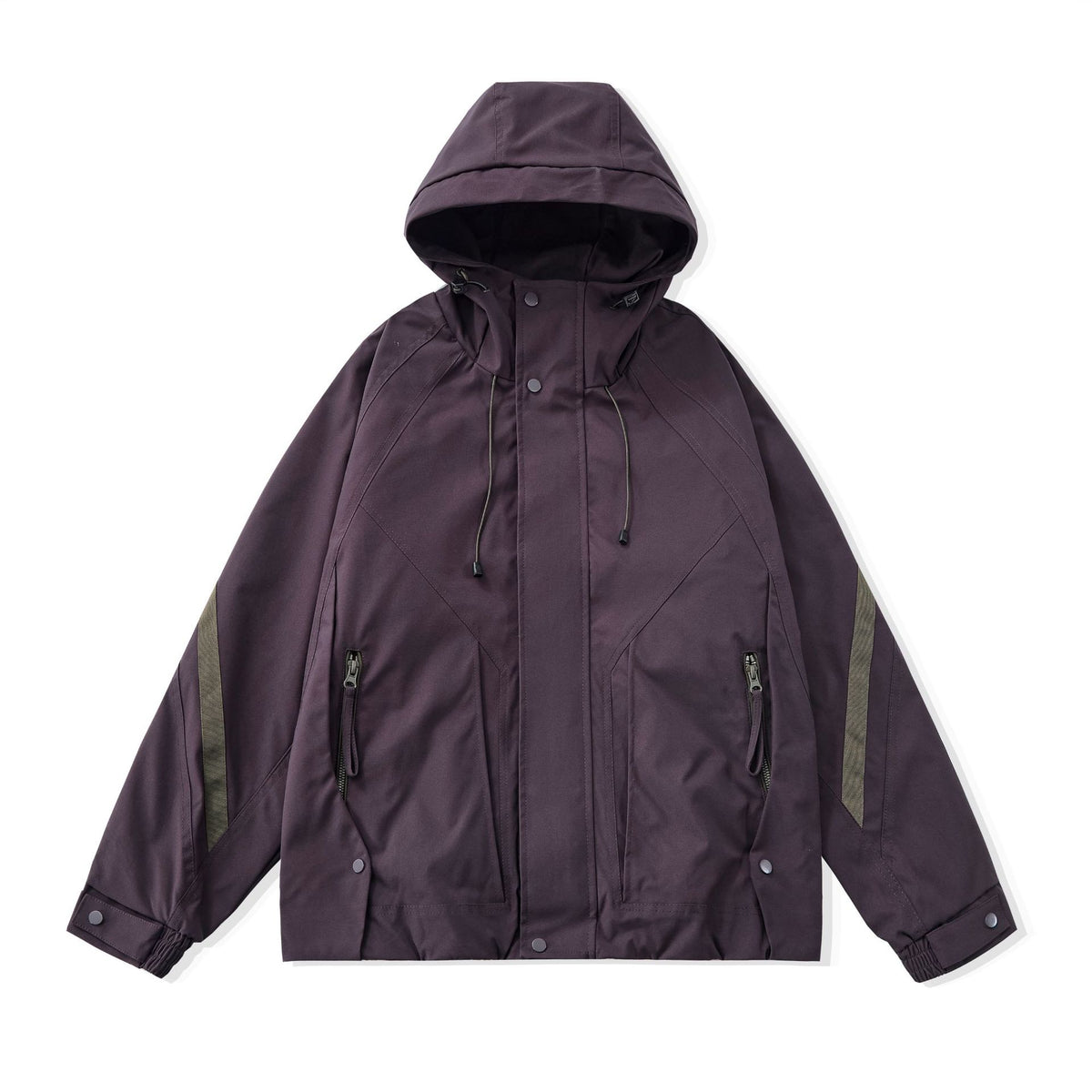 Men's short-cut boxy tech parka with hood, concealed front placket, and cargo zippers EVA-US