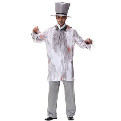 Men's Creepy Ghost Costume with Stylish Hat and Torn Details EVA-US