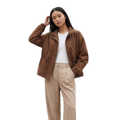 Women's utility field jacket with drawstring waist, high collar, and elastic cuffs EVA-US