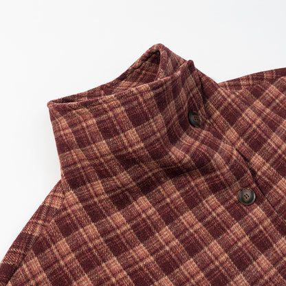 Women's short jacket in checked pattern with boxy cut, stand-up collar and asymmetrical button placket EVA-US