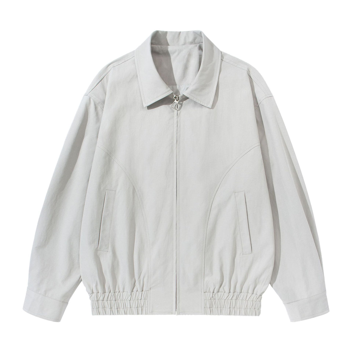 Unisex Short Cut Boxy Blouson Jacket with Shirt Collar, Concealed Zipper and Gathered Hem EVA-US