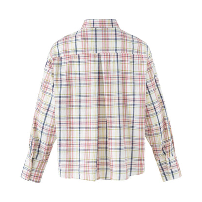 Women's Lightweight Checkered Shirt in Oversized Fit made of Linen-Cotton Blend with Chest Pocket EVA-US