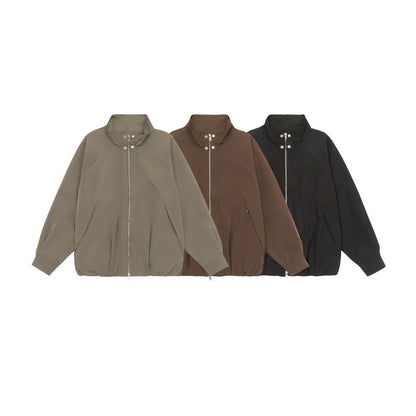 Women Lightweight Raglan Bomber Jacket with Stand Collar and Elastic Hem EVA-US