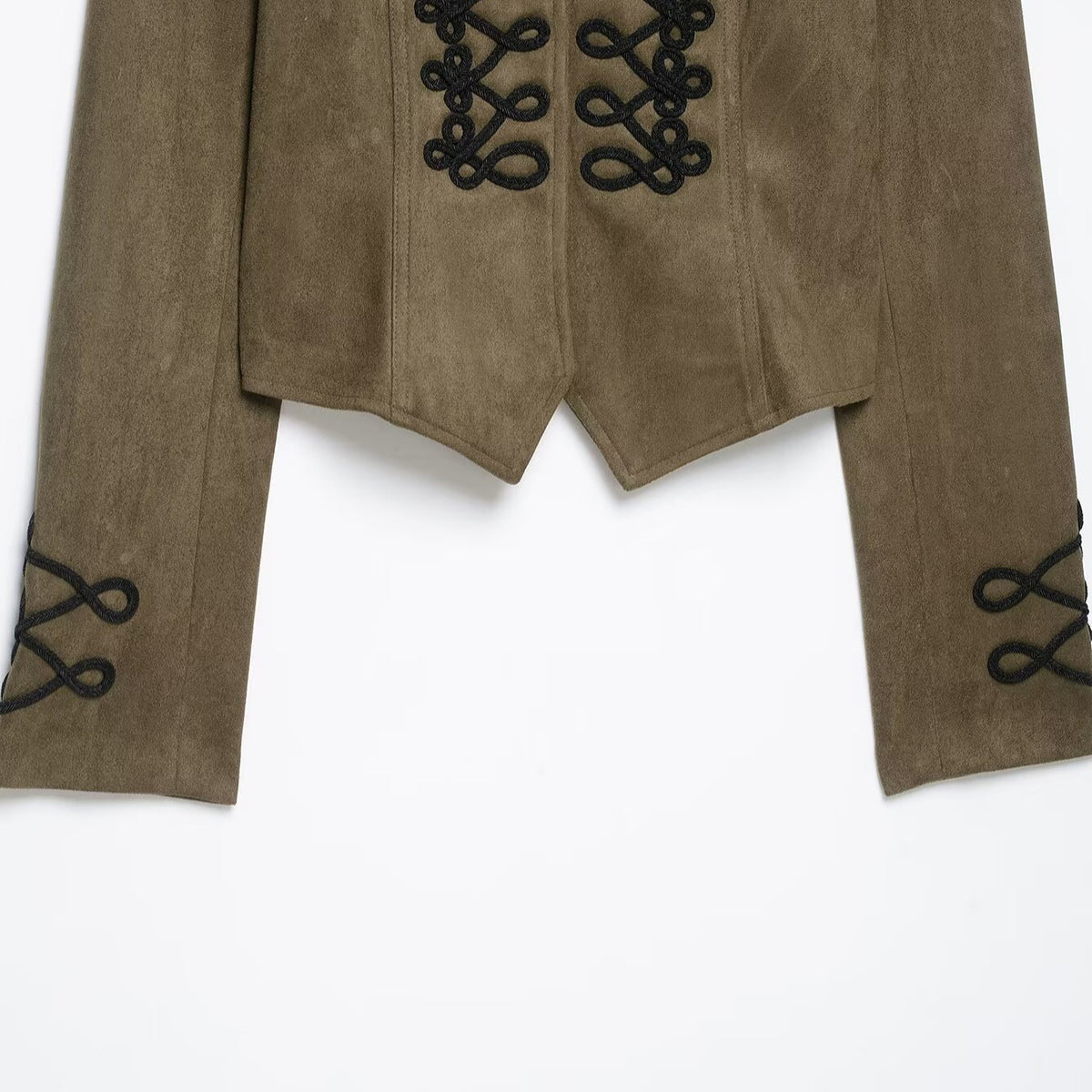 Women's Cropped Velvet Jacket with Military Decorative Cord and Tailored Cut EVA-US
