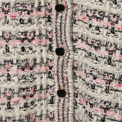 Women's tweed cardigan with round collar, continuous button placket and fringe trim EVA-US