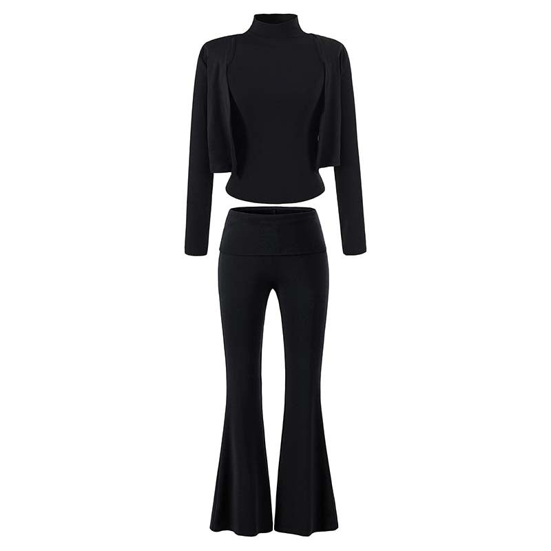 Women's Loungewear Set with Bolero, Turtleneck Cropped Top and Flared Trousers EVA-US