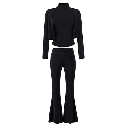 Women's Loungewear Set with Bolero, Turtleneck Cropped Top and Flared Trousers EVA-US