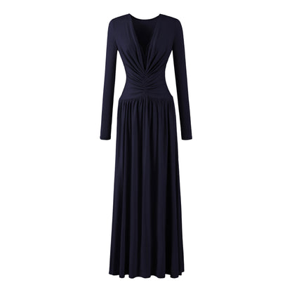 Women Maxi Dress with Ruched Wrap Top, Deep V-Neck and Lace Trim EVA-US