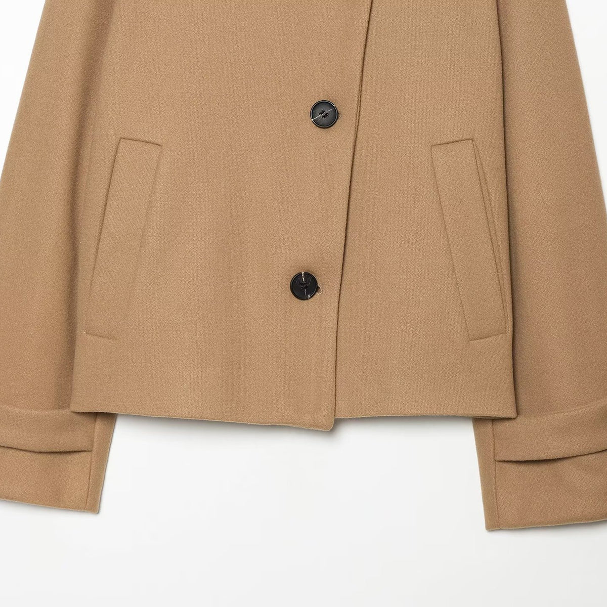 Women's Short Cape Jacket made of Wool Blend with High Roll Neck and Cuff Detail EVA-US