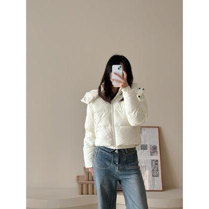 Ladies Short Quilted Cropped Jacket with Wide Lapel EVA-US