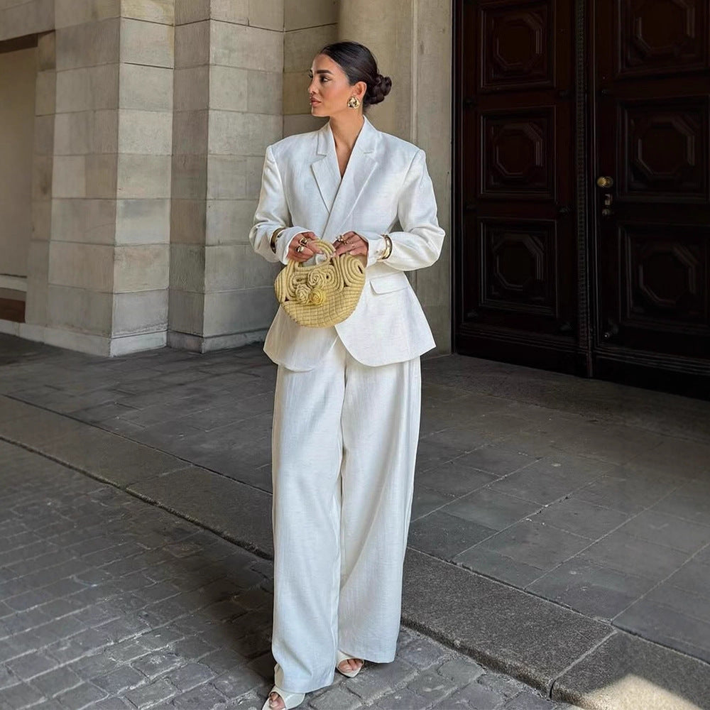Women's Oversized Linen Blazer with Structured Shoulder and Tailored Hem EVA-US